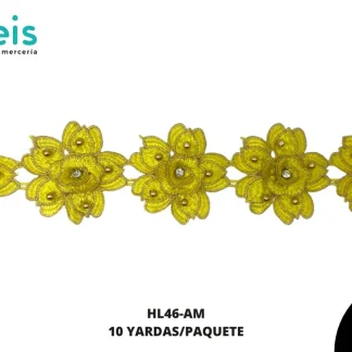 GUIPIUR BORDADO DECORADO HL46-AM AMARILLO 7.5 CM 10 YARDAS/PAQUETE