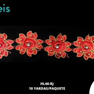 GUIPIUR BORDADO DECORADO HL46-RJ ROJO 7.5 CM 10 YARDAS/PAQUETE