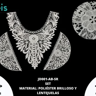 CUELLO POLIÉSTER BRILLOSO CON LENTEJUELA SET JD001-AB-SR 25 SET/PQT BLANCO