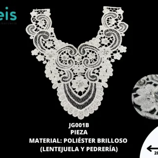 CUELLO TULL LENTEJUELA CON PIEDRA 25 PZ/PQT JG001B BLANCO