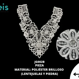 CUELLO TULL LENTEJUELA CON PIEDRA 25 PZ/PQT JG002B BLANCO