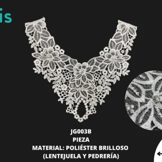 CUELLO TULL LENTEJUELA CON PIEDRA 25 PZ/PQT JG003B BLANCO