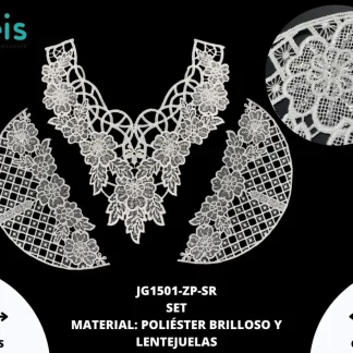 CUELLO POLIÉSTER BRILLOSO CON LENTEJUELA SET JG1501-ZP-SR 25 SET/PQT BLANCO