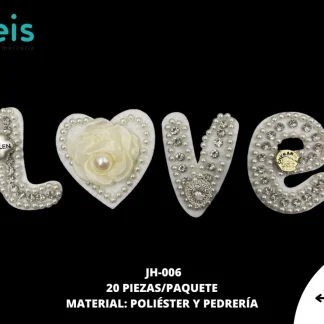 PARCHES PEDRERIA LETRA LOVE CORAZON JH-006 20 PZ/PQT MULTICOLOR