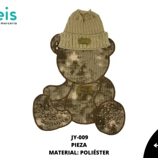 PARCHES PEDRERIA OSO SENTADO CON GORRO JY-009 25 PZ/PQT CAFÉ