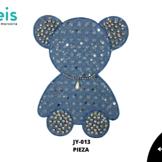 PARCHES BORDADOS Y ESTAMBRE OSO SENTADO CON PIEDRA JY-013 19cmX25cm 25 PZ/PQT AZUL