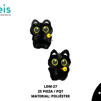 MINI PELUCHE GATO CASCABEL 25 PZ/PQT NEGRO