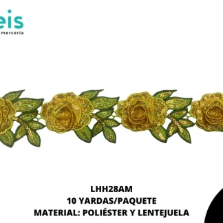 GUIPIUR BORDADO 3D LENTEJUELA FLOR 10 YDS/PQT AMARILLO