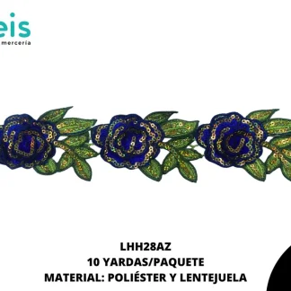 GUIPIUR BORDADO 3D LENTEJUELA FLOR 10 YDS/PQT AZUL