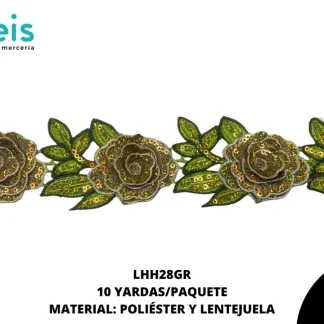 GUIPIUR BORDADO 3D LENTEJUELA FLOR 10 YDS/PQT GRIS