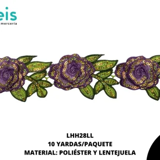 GUIPIUR BORDADO 3D LENTEJUELA FLOR 10 YDS/PQT LILA