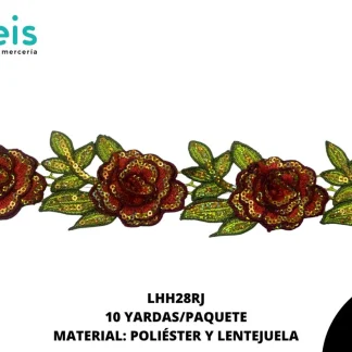 GUIPIUR BORDADO 3D LENTEJUELA FLOR 10 YDS/PQT ROJO