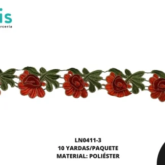 GUIPIUR BORDADO FLORES 10 YDS/PQT LN0411-3 ROJO