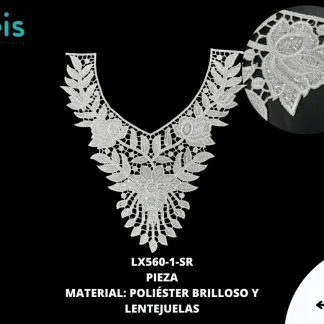 CUELLO POLIESTER CON LENTEJUELA LX560-1-SR 25 PZ/PQT BLANCO