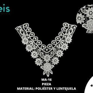 CUELLO POLIESTER CON LENTEJUELA MA-16 25 PZ/PQT BLANCO