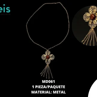 COLLAR FLOR CON PERLA MD061 1 PZ/PQT DORADO