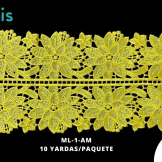 GUIPIUR BORDADO DECORADO ML-1-AM AMARILLO 14 CM 10 YARDAS/PAQUETE