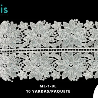 GUIPIUR BORDADO DECORADO ML-1-BL BLANCO 14 CM 10 YARDAS/PAQUETE