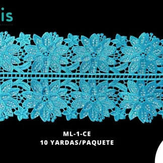 GUIPIUR BORDADO DECORADO ML-1-CE CELESTE 14 CM 10 YARDAS/PAQUETE