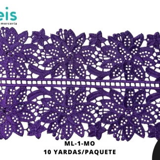 GUIPIUR BORDADO DECORADO ML-1-MO MORADO 14 CM 10 YARDAS/PAQUETE