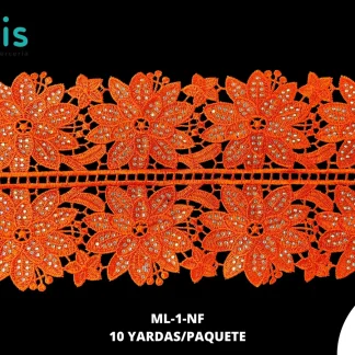 GUIPIUR BORDADO DECORADO ML-1-NF NARANJA F 14 CM 10 YARDAS/PAQUETE