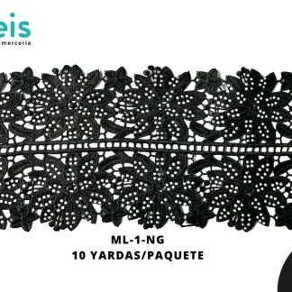 GUIPIUR BORDADO DECORADO ML-1-NG NEGRO 14 CM 10 YARDAS/PAQUETE