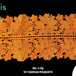 GUIPIUR BORDADO DECORADO ML-1-NJ NARANJA 14 CM 10 YARDAS/PAQUETE