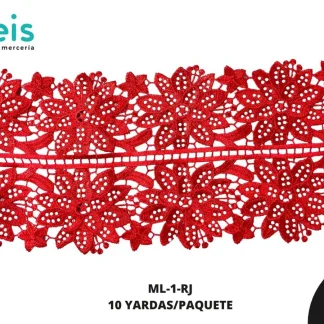 GUIPIUR BORDADO DECORADO ML-1-RJ ROJO 14 CM 10 YARDAS/PAQUETE