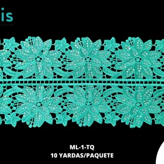 GUIPIUR BORDADO DECORADO ML-1-TQ TURQUESA 14 CM 10 YARDAS/PAQUETE
