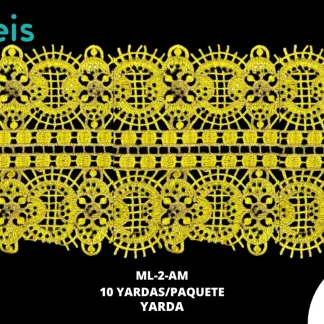 GUIPIUR BORDADO DECORADO ML-2-AM AMARILLO 13 CM 10 YARDAS/PAQUETE