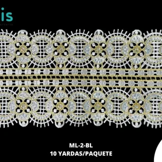 GUIPIUR BORDADO DECORADO ML-2-BL BLANCO 13 CM 10 YARDAS/PAQUETE