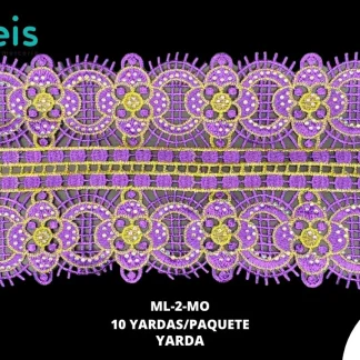 GUIPIUR BORDADO DECORADO ML-2-MO MORADO 13 CM 10 YARDAS/PAQUETE