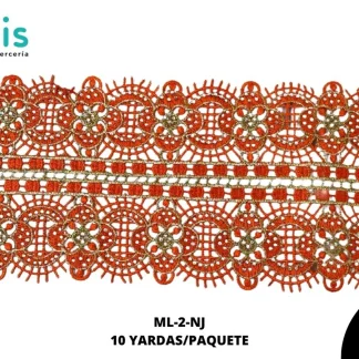 GUIPIUR BORDADO DECORADO ML-2-NF NARANJA F 13 CM 10 YARDAS/PAQUETE