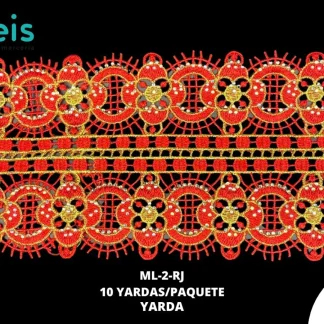 GUIPIUR BORDADO DECORADO ML-2-RJ ROJO 13 CM 10 YARDAS/PAQUETE