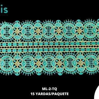 GUIPIUR BORDADO DECORADO ML-2-TQ TURQUESA 13 CM 10 YARDAS/PAQUETE