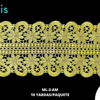 GUIPIUR BORDADO DECORADO ML-3-AM AMARILLO 12.3 CM 10 YARDAS/PAQUETE