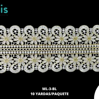 GUIPIUR BORDADO DECORADO ML-3-BL BLANCO 12.3 CM 10 YARDAS/PAQUETE