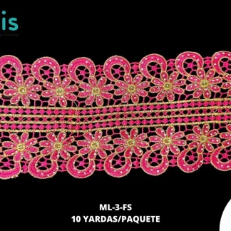 GUIPIUR BORDADO DECORADO ML-3-FS FIUSHA 12.3 CM 10 YARDAS/PAQUETE