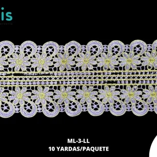 GUIPIUR BORDADO DECORADO ML-3-LL LILA 12.3 CM 10 YARDAS/PAQUETE