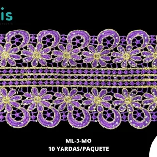 GUIPIUR BORDADO DECORADO ML-3-MO MORADO 12.3 CM 10 YARDAS/PAQUETE