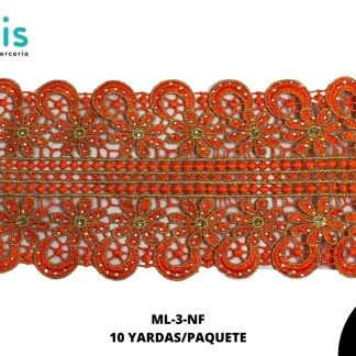 GUIPIUR BORDADO DECORADO ML-3-NF NARANJA F 12.3 CM 10 YARDAS/PAQUETE
