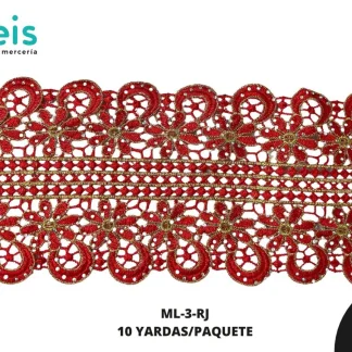 GUIPIUR BORDADO DECORADO ML-3-RJ ROJO 12.3 CM 10 YARDAS/PAQUETE
