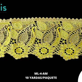 GUIPIUR BORDADO DECORADO ML-4-AM AMARILLO 13 CM 10 YARDAS/PAQUETE