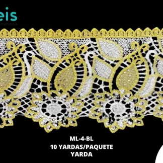 GUIPIUR BORDADO DECORADO ML-4-BL BLANCO 13 CM 10 YARDAS/PAQUETE
