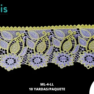 GUIPIUR BORDADO DECORADO ML-4-LL LILA 13 CM 10 YARDAS/PAQUETE