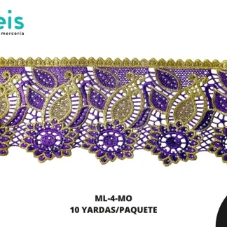 GUIPIUR BORDADO DECORADO ML-4-MO MORADO 13 CM 10 YARDAS/PAQUETE