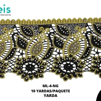 GUIPIUR BORDADO DECORADO ML-4-NG NEGRO 13 CM 10 YARDAS/PAQUETE