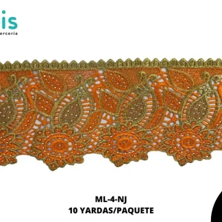 GUIPIUR BORDADO DECORADO ML-4-NJ NARANJA 13 CM 10 YARDAS/PAQUETE