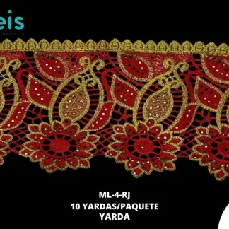 GUIPIUR BORDADO DECORADO ML-4-RJ ROJO 13 CM 10 YARDAS/PAQUETE