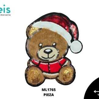 PARCHES BORDADOS Y ESTAMBRE OSO NAVIDEÑO SENTADO ML1765 16cmX20.5cm CAFE